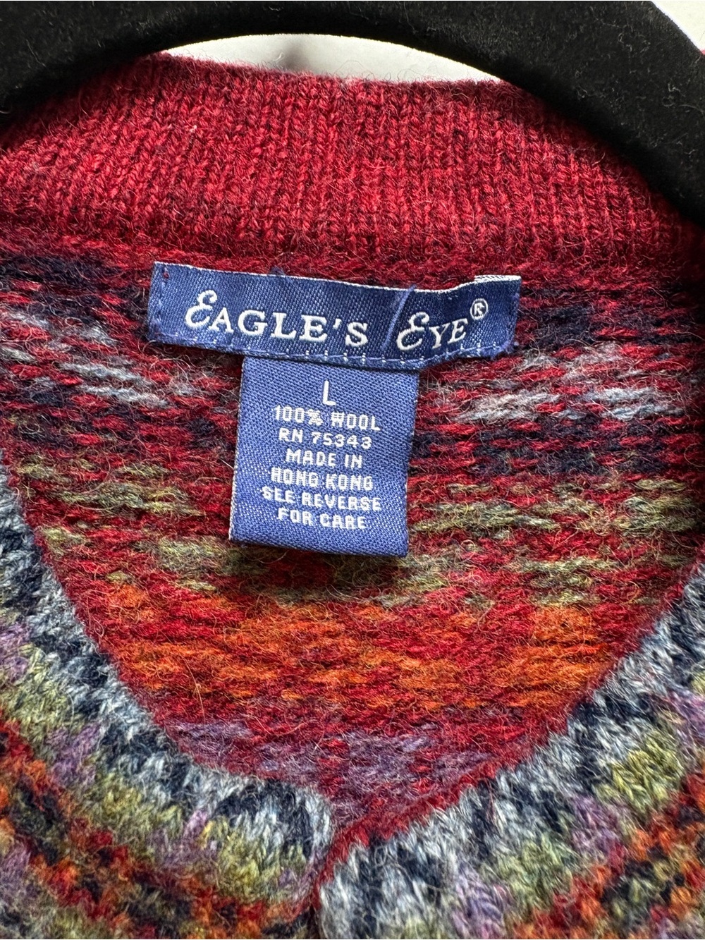 Eagle's Eye Multicolor 100% Wool Crewneck Fisherman Sweater - Red Base Cabincore - Picture 2 of 7